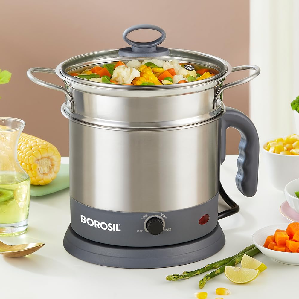 Borosil Multipurpose Electric Kettle with Egg Tray
